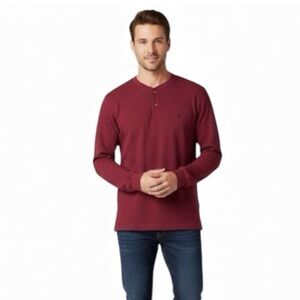 Nautica Men's Burgundy Long Sleeve Waffle Knit Henley Shirt Size Xlarge